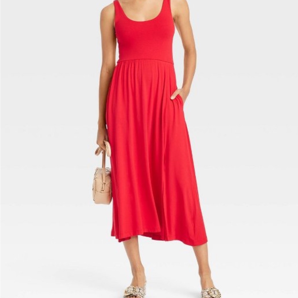Chic Red Sleeveless Midi Dress